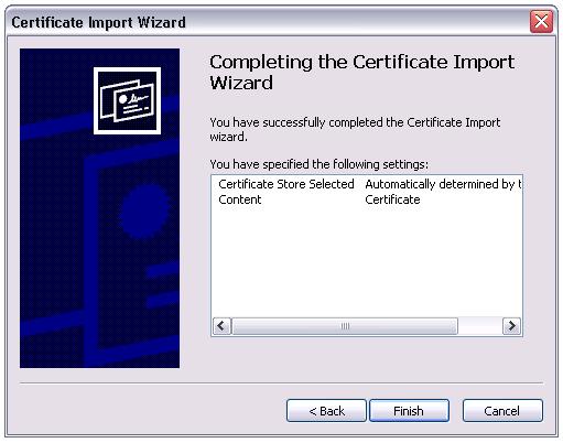 Completing the Certificate Import Wizard