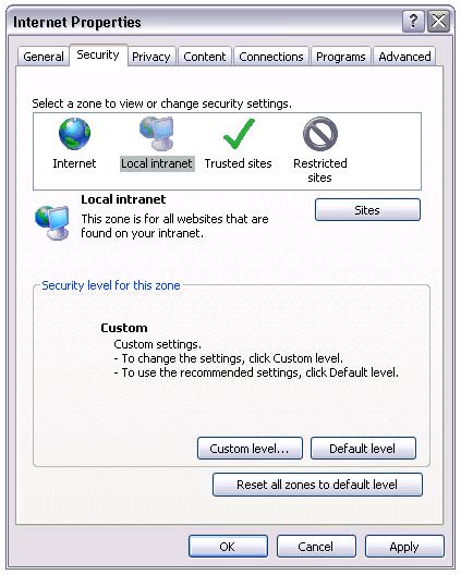 Control Panel - InterNet Properties