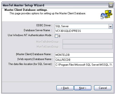 Master Client Database settings