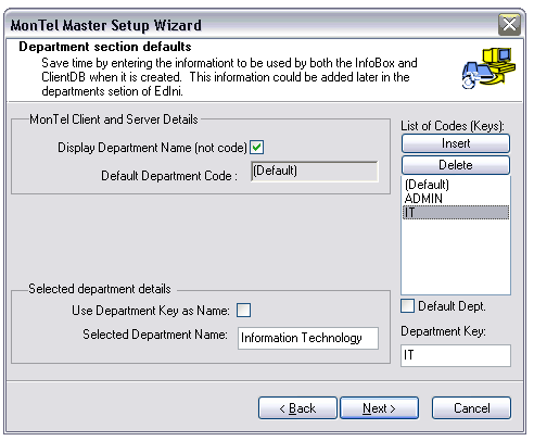 Department section defaults