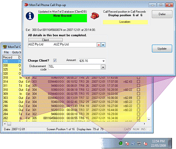 MonTel Popup and call record display